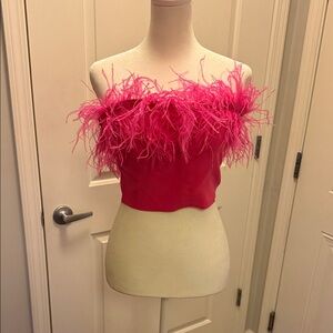 STAUD Hot Pink Feathered Crop Top